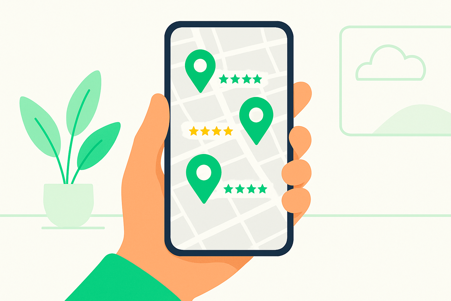 Local map search results showing nearby home service businesses with star ratings