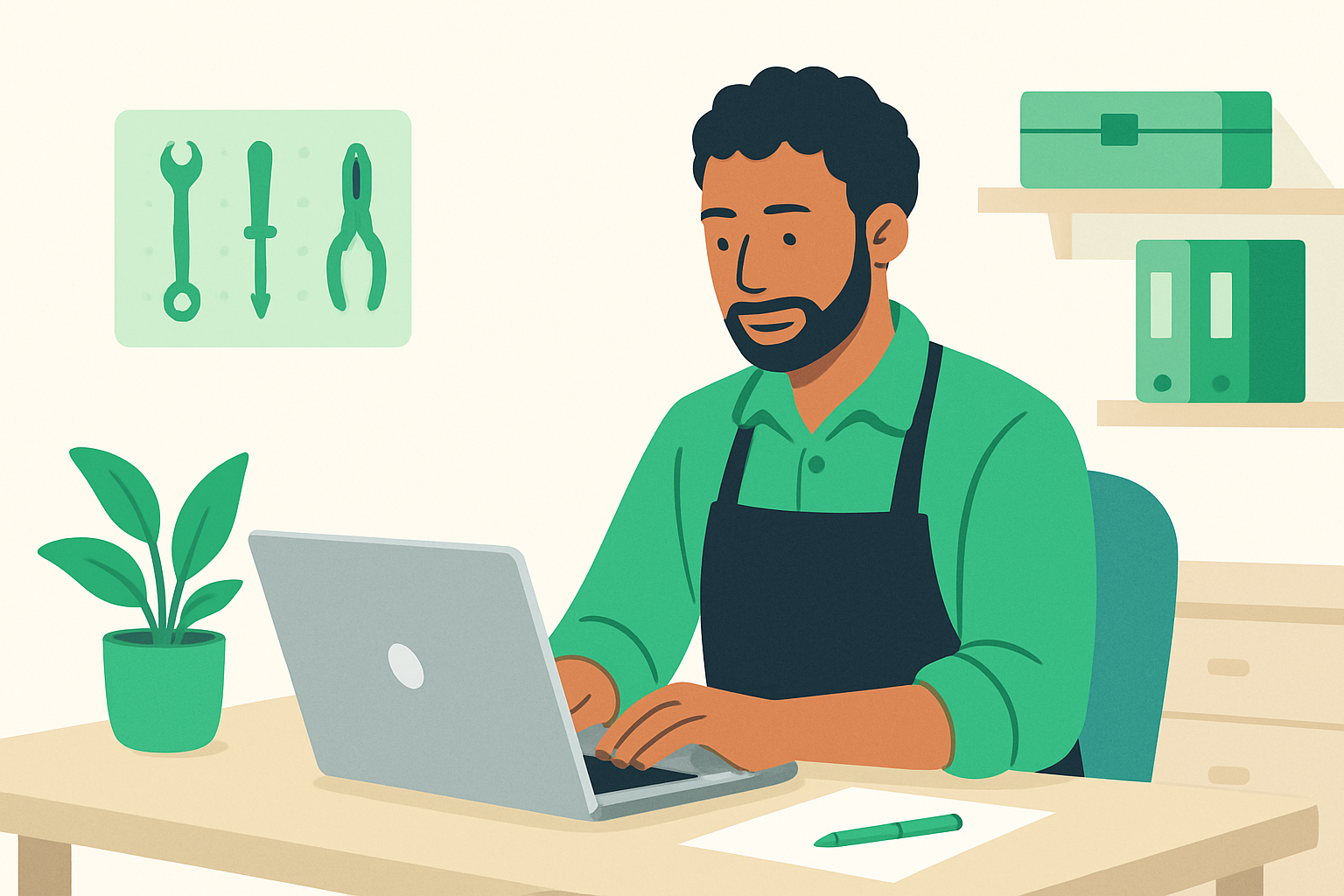 Home service business owner responding professionally to a customer review on a laptop