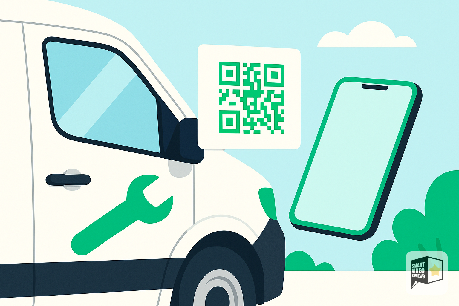 QR code on an HVAC service van and card for easy review access