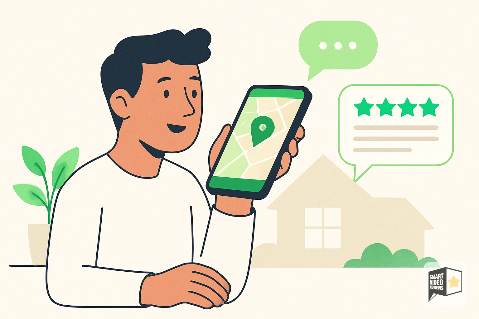 Person asking a phone a question with map results drawn from customer reviews
