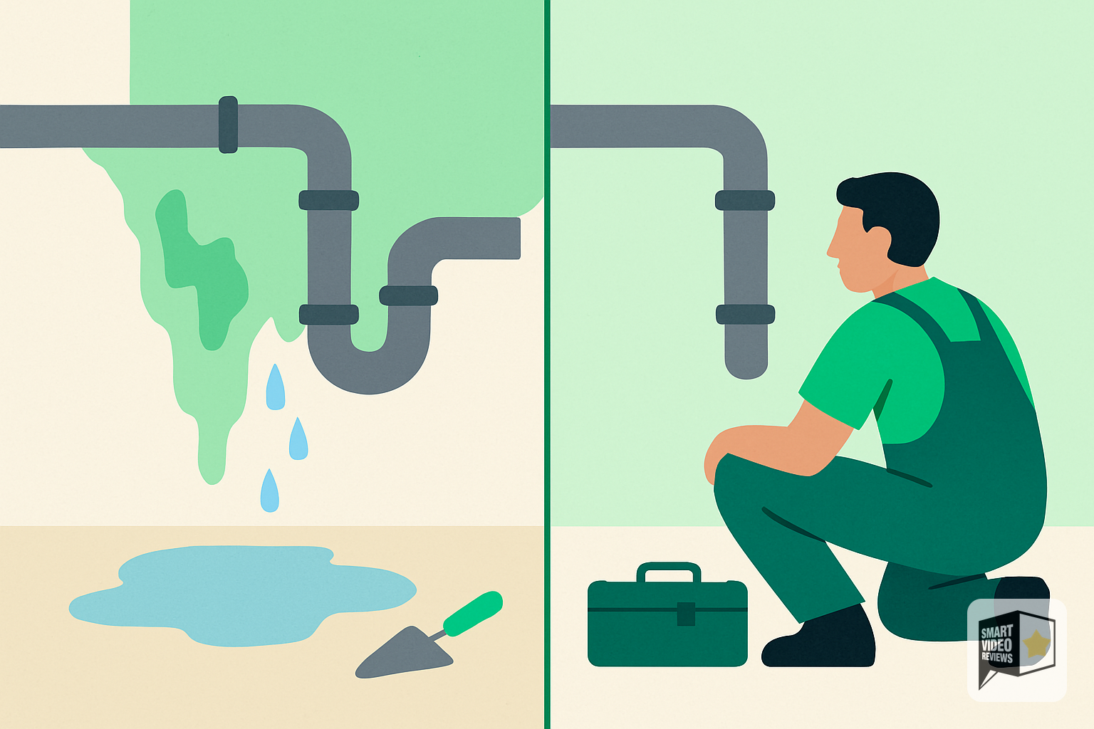 Before and after images of a home plumbing repair job
