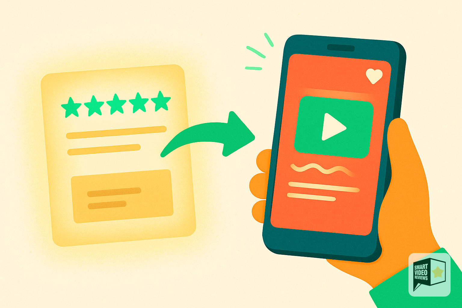 A written customer review transforming into a short vertical branded video on a phone