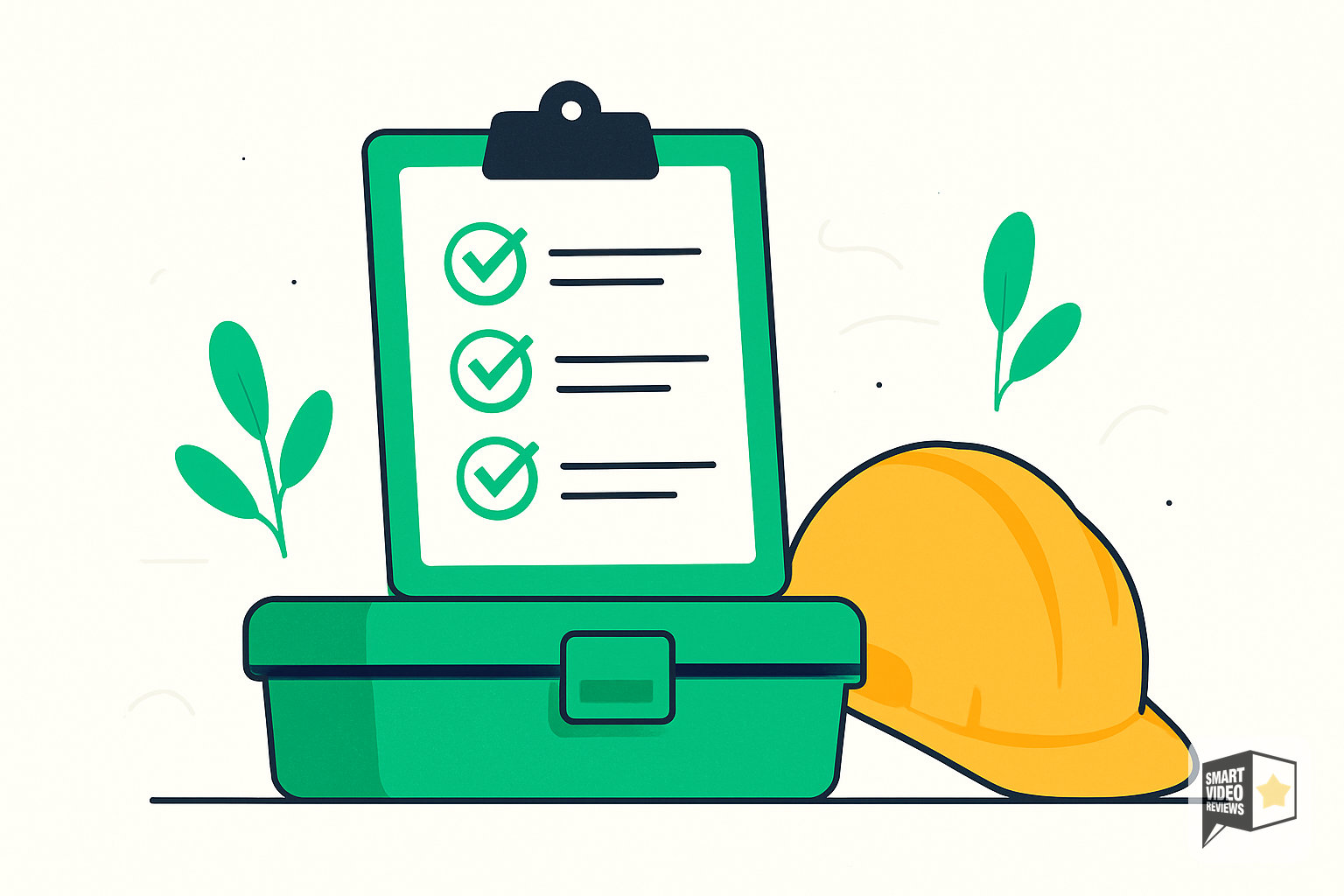 Checklist clipboard with checkmarks on a contractor's toolbox