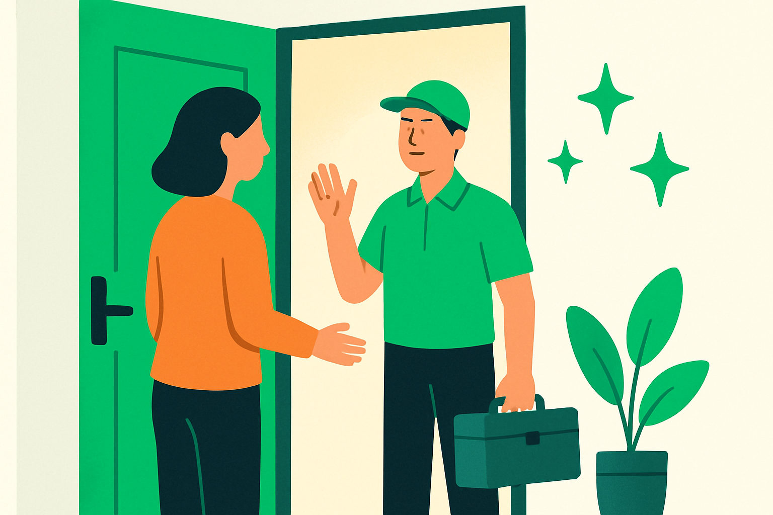 A welcoming doorway moment representing trust and social proof for local service businesses