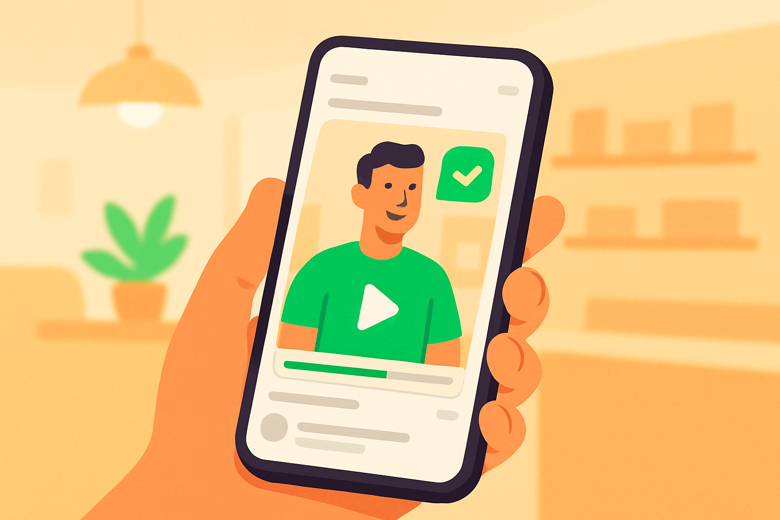 Smartphone showing a branded video review playing in a social media feed