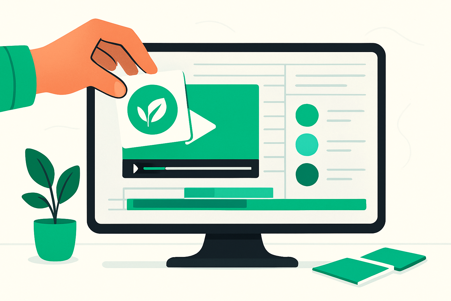 Adding logo and brand colors to a video review template on screen