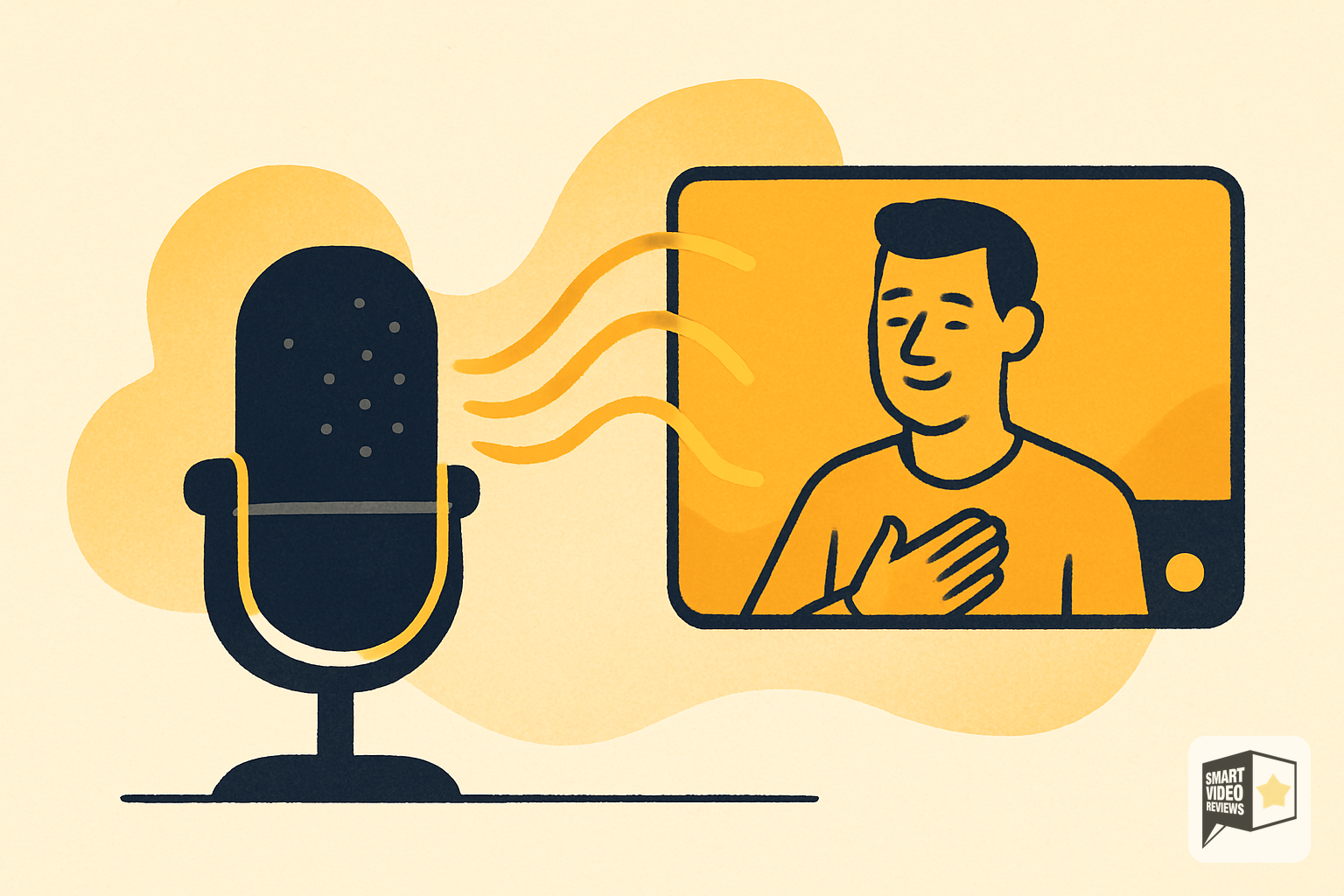 Microphone with sound waves flowing into a short branded video frame