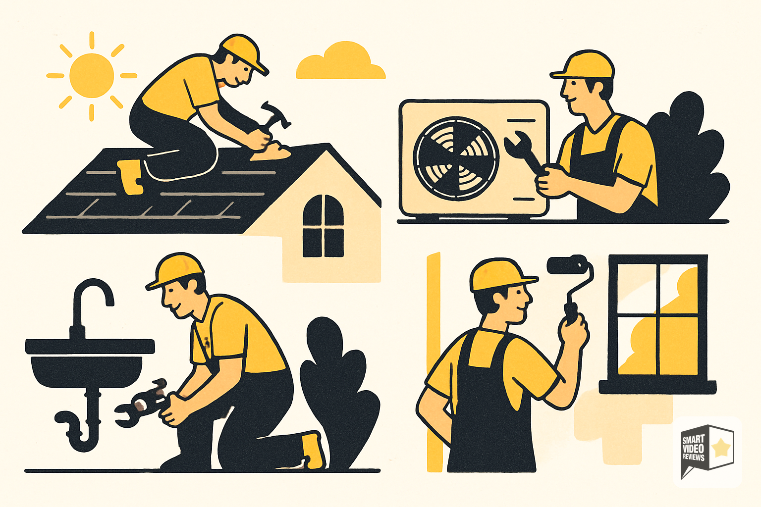 Various home-service trades working at residential homes