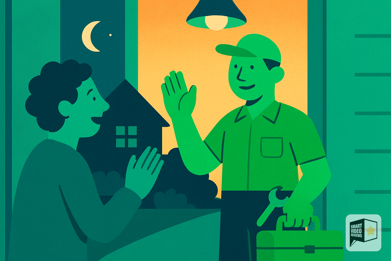 Local contractor arriving at a homeowner's door in the evening, conveying trust and reassurance
