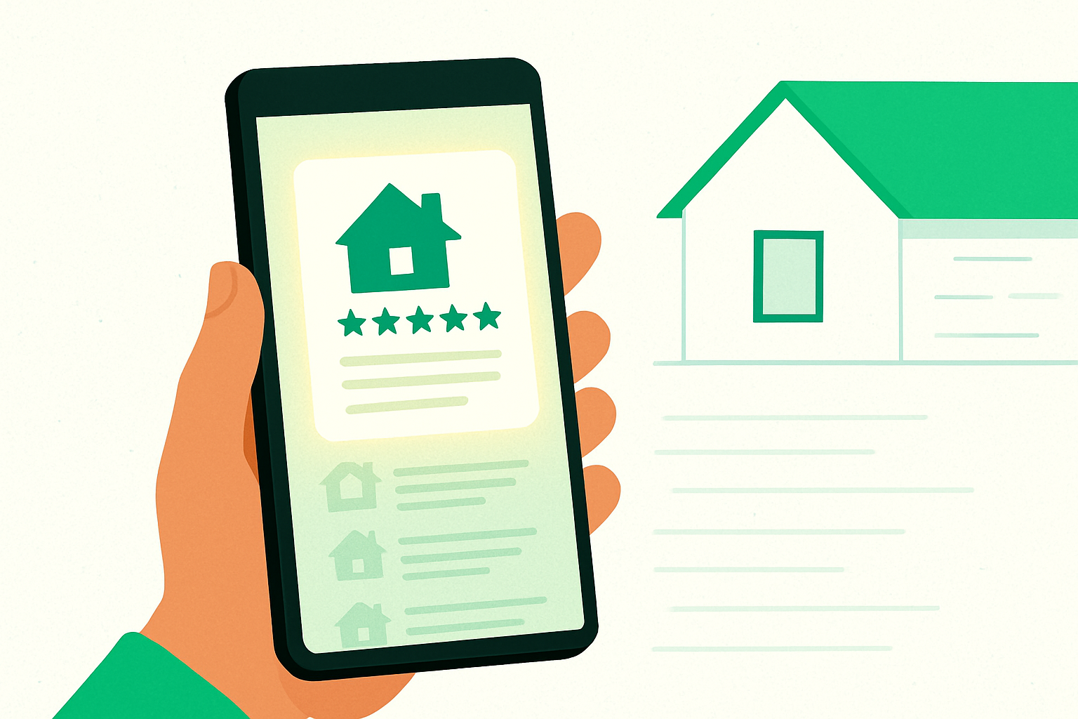 Smartphone displaying a list of roofing reviews with one older review highlighted