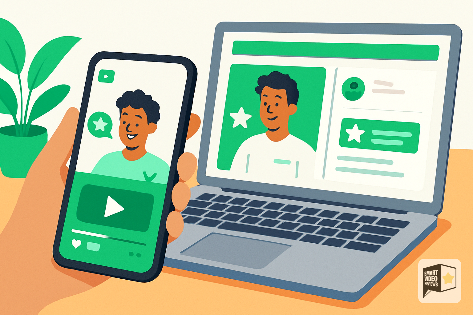 Same customer review video shown across a phone feed, website, and email