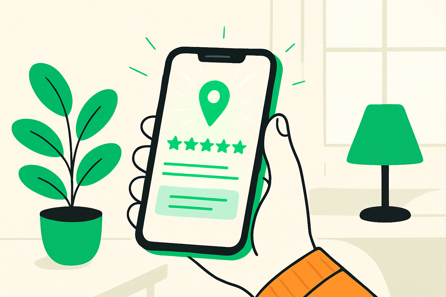 Smartphone showing local business search results with star ratings and review snippets